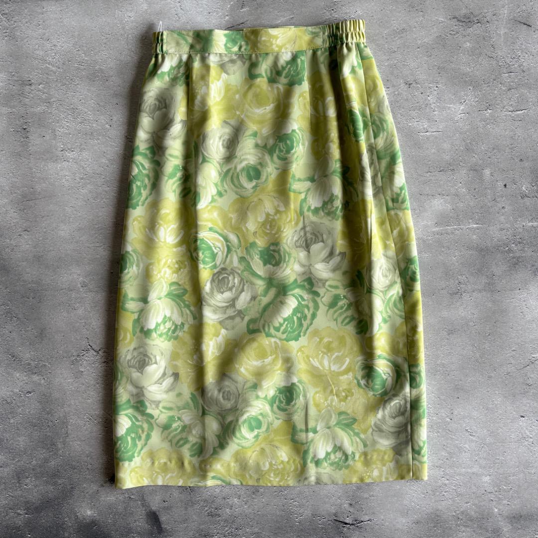 90’s vintage ペンシルスカート 花柄 ライムグリーン ヨーロッパ古着