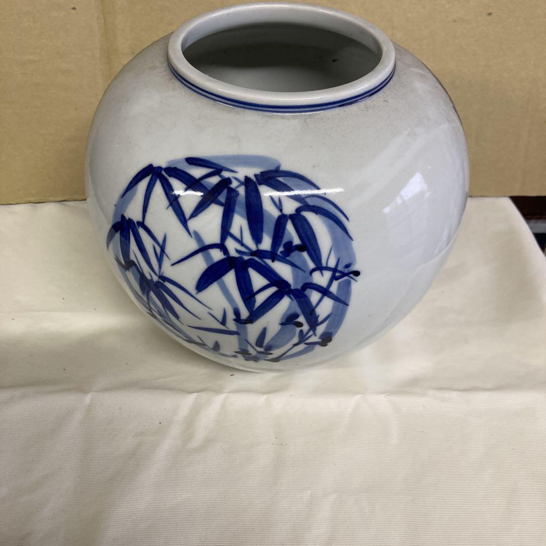 青色の竹模様陶器花瓶 青色の竹模様陶器花瓶