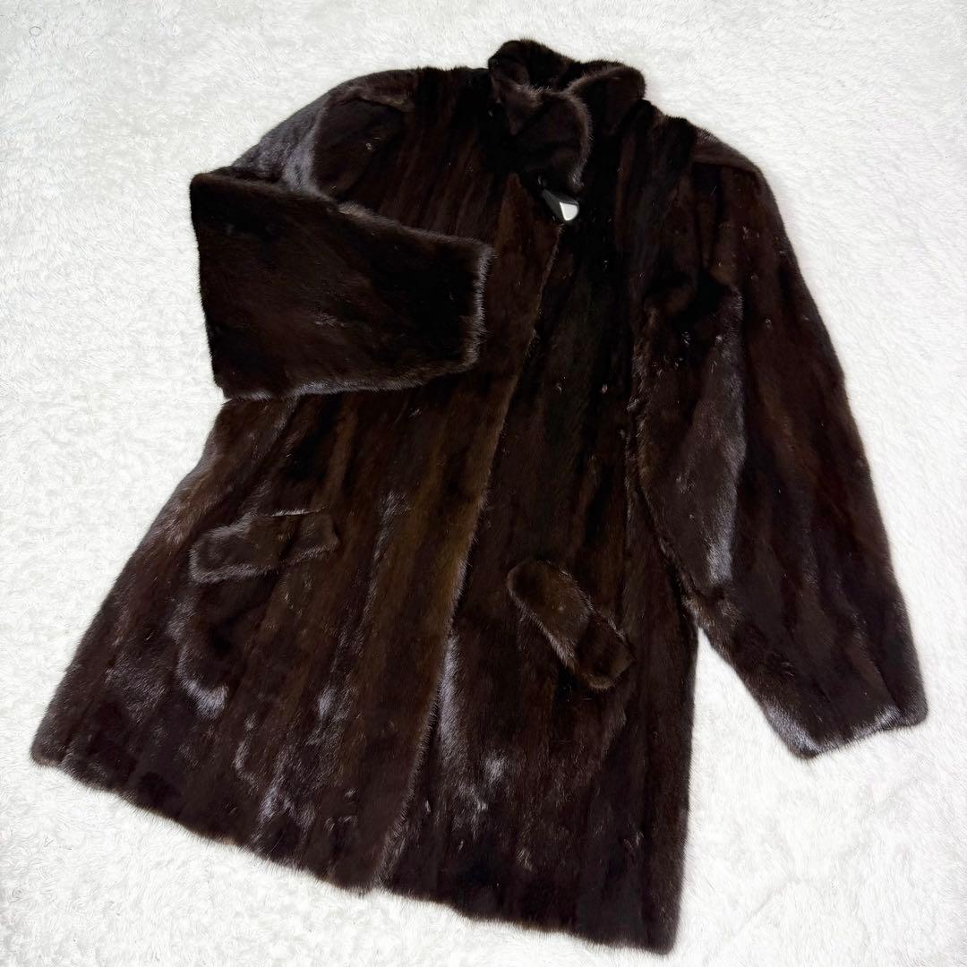 着丈88cm サガミンク 前側ポケット 袖太 毛並み コート ミンク SIZE SAGA FURS