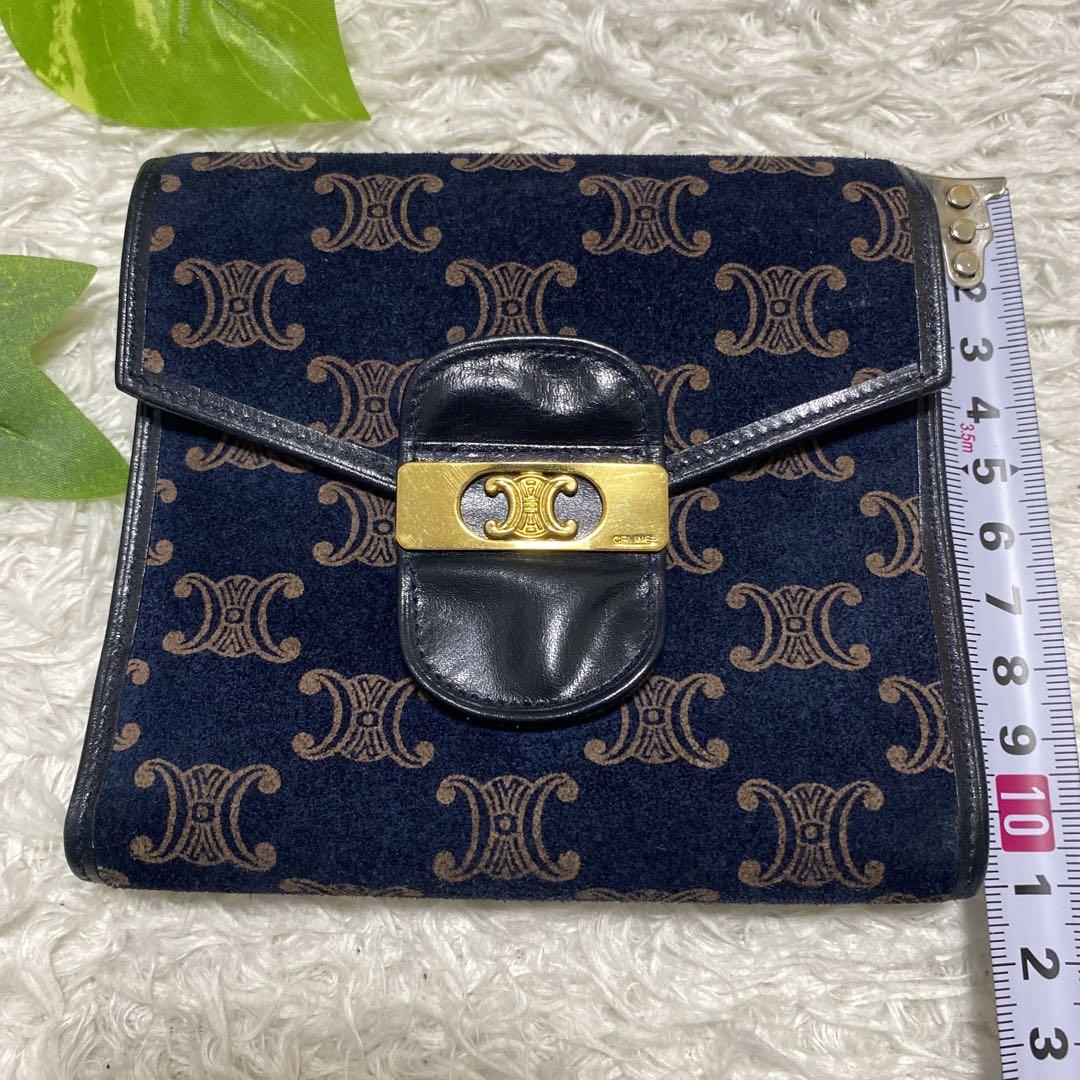 【ポイント10倍】 celine 高級 お洒落 三つ折り財布 スエード マカダム セリーヌ 小物