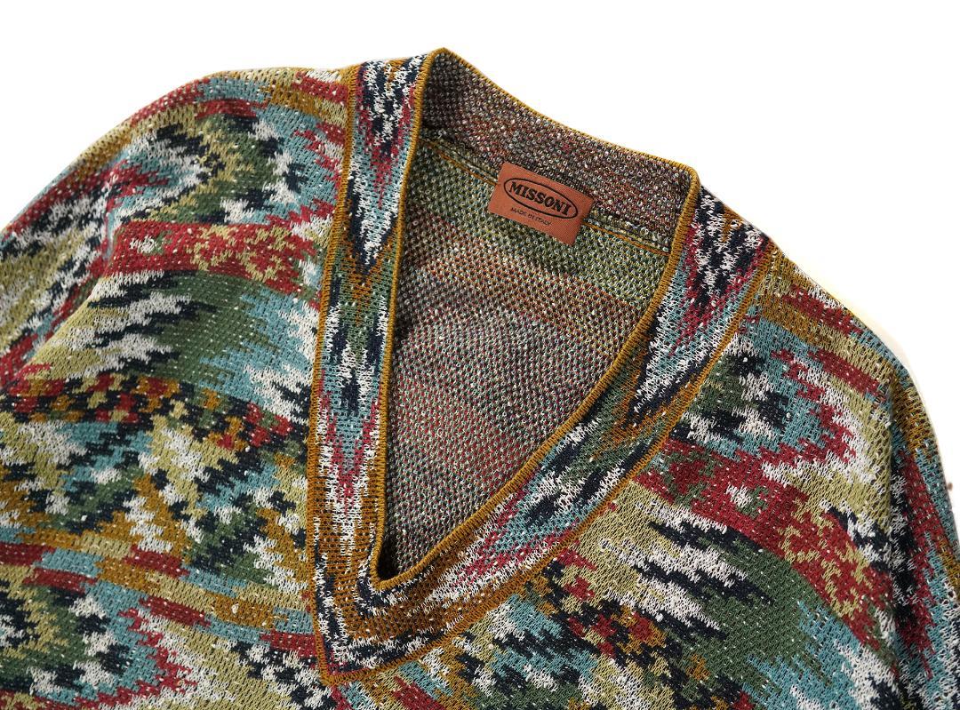 イタリア製 90s MISSONI Vネック 幾何学 サマー ニット 52