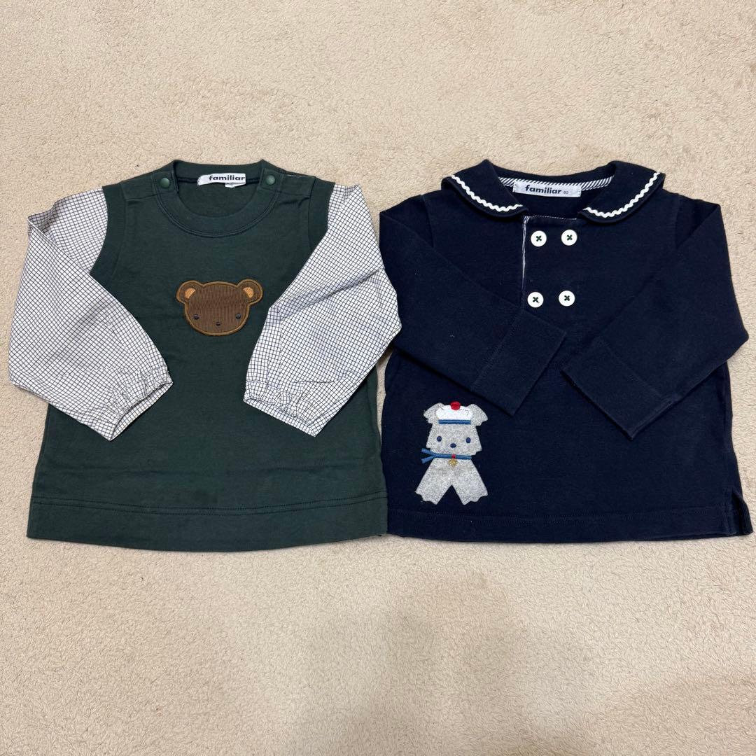 ファミリア ロンT 長袖 セーラー風 重ね着風 8080cm