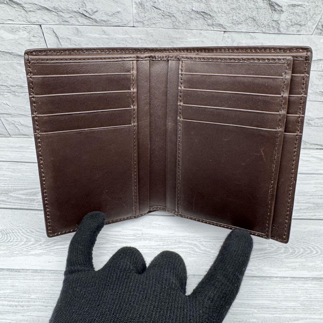 【美品】GUCCI　二つ折り財布　シマ　レザー　カードケース　ブラウン