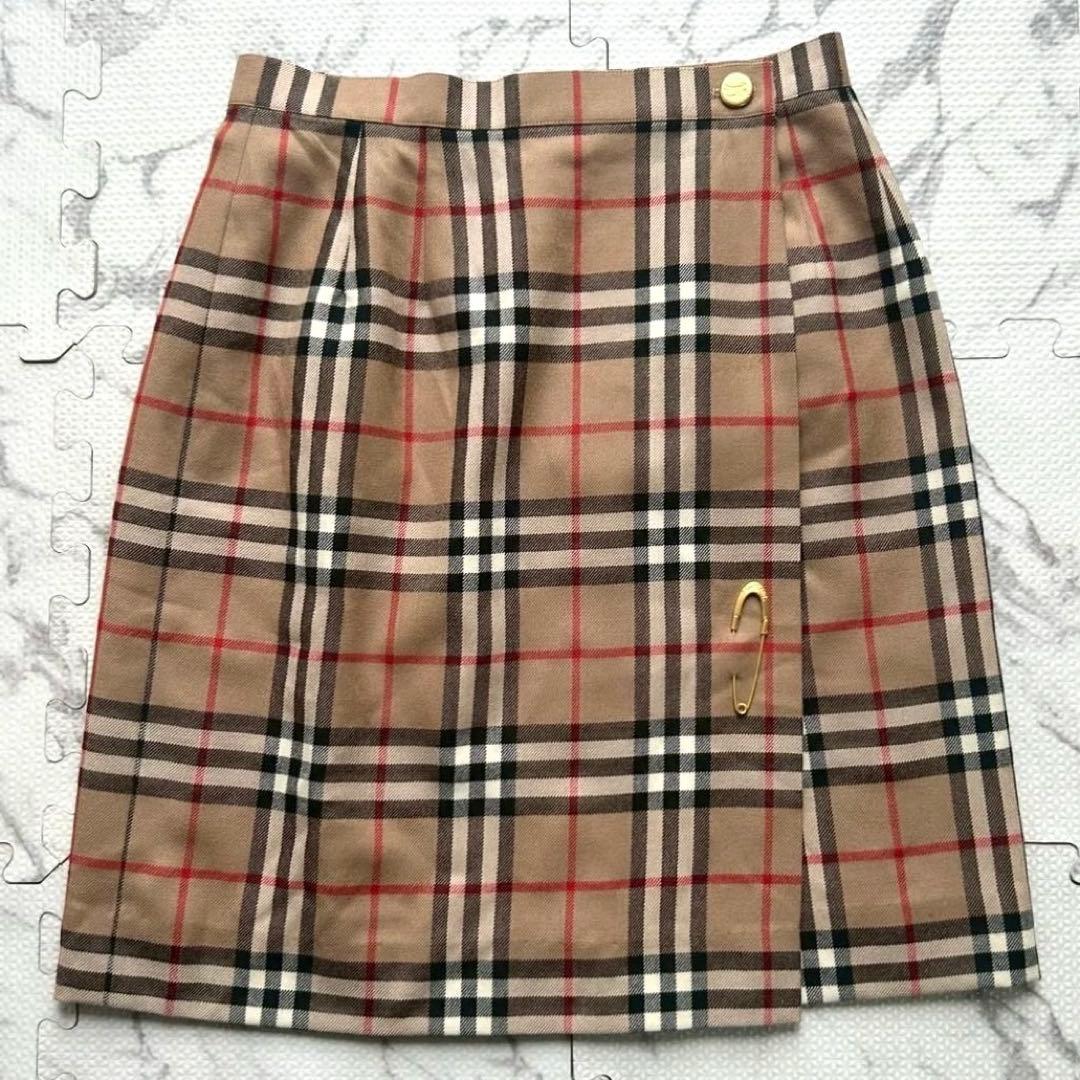BURBERRY バーバリー ノバチェック 巻きスカート 金ボタン ピン付M・BURBERRY