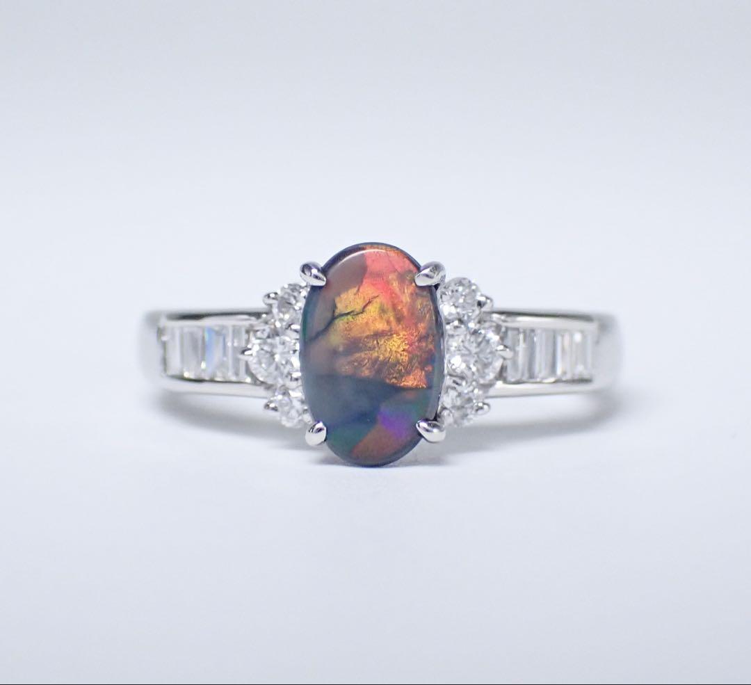 天然ブラックオパール0.60ct ダイヤモンド0.35ct Pt900 リング