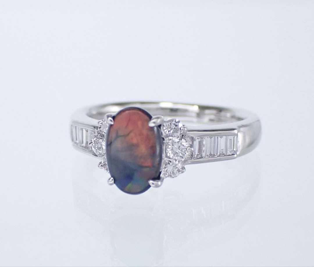天然ブラックオパール0.60ct ダイヤモンド0.35ct Pt900 リング