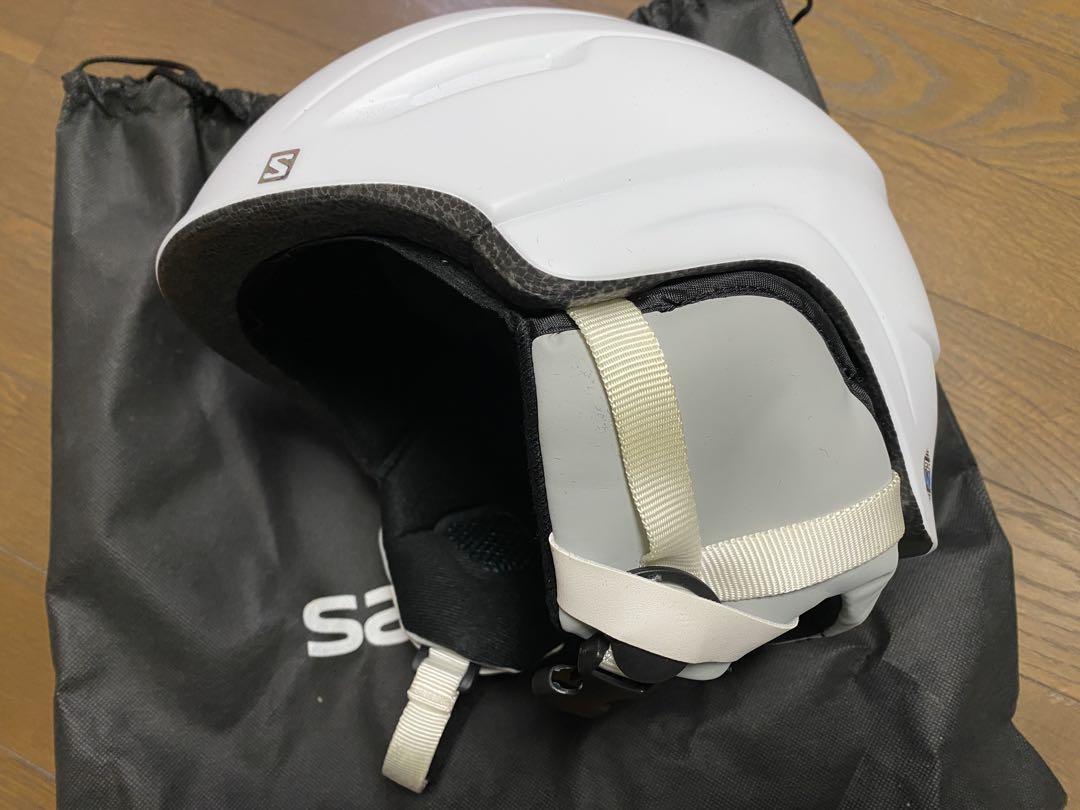 玄関先迄納品 新品未使用 Salomon ホワイトヘルメット 収納袋付き スキー・スノーボードアクセサリー