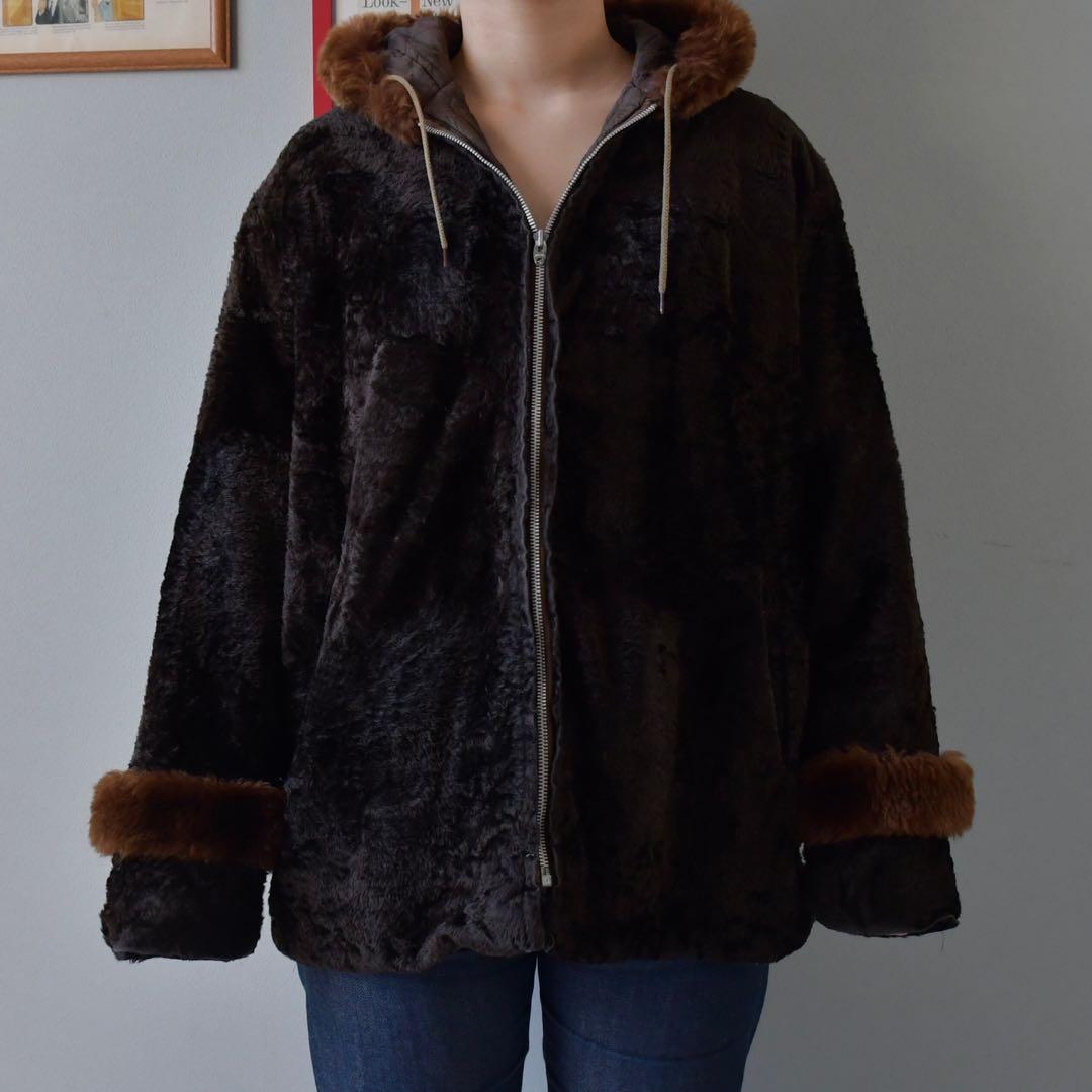 50s-60s Faux fur zip up parkaL