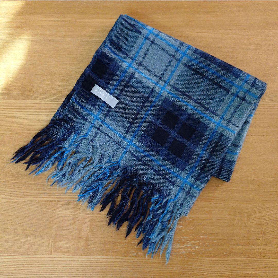 マーガレット ハウエル ウール マフラー ストール チェック柄ブルー系レディースMARGARET HOWELL