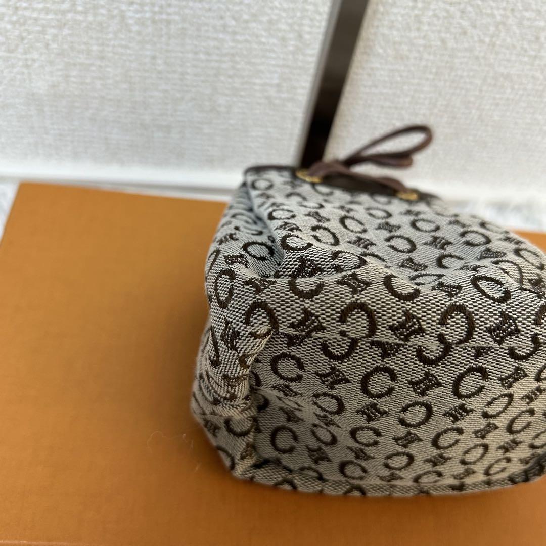 【新品未使用✨巾着ポーチ/マカダム】セリーヌ　小物入れ　ブラウン　革　キャンバス