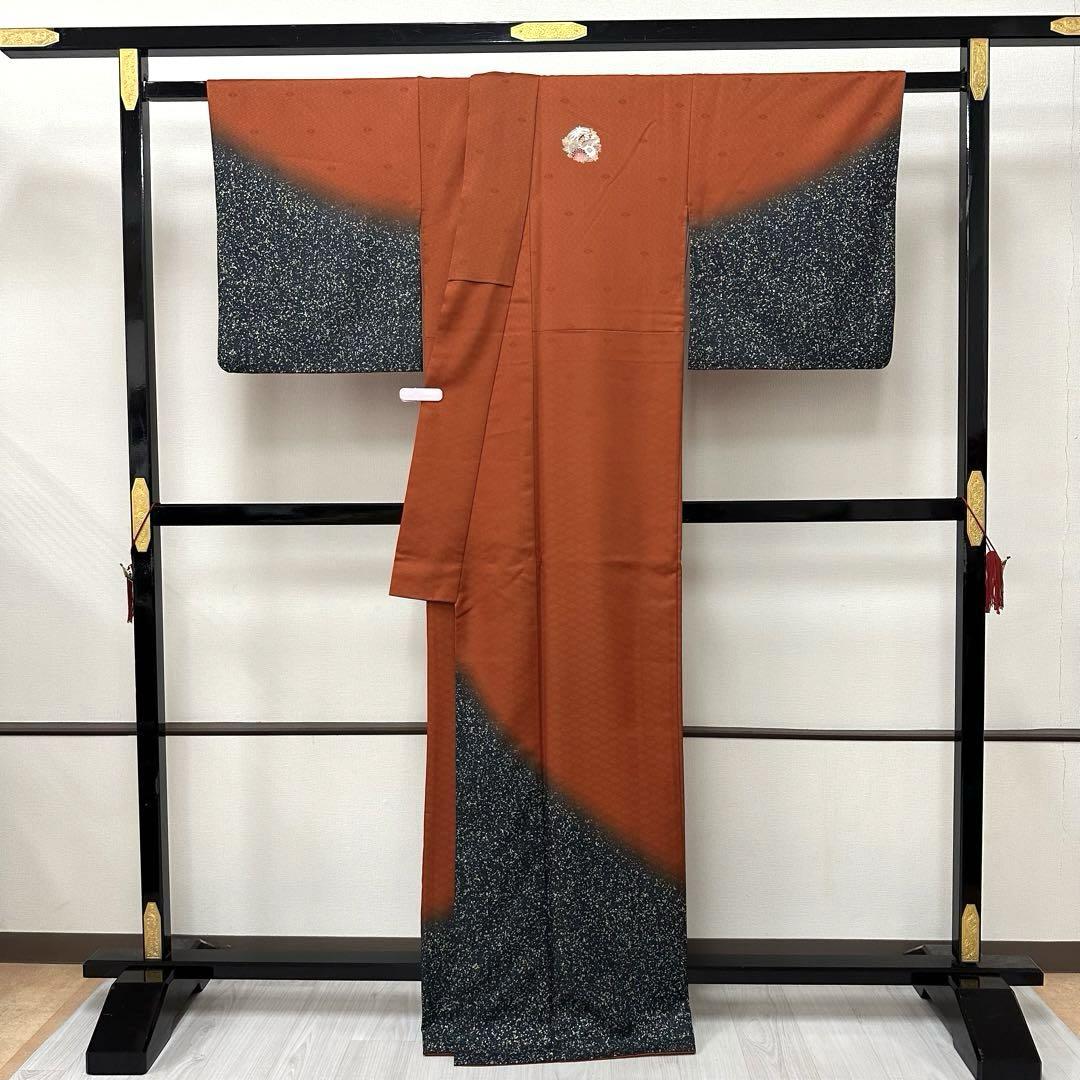 付下げ 箔散らし 花紋 裄68 着物 正絹 三つ紋 袷 広衿 RK-2242