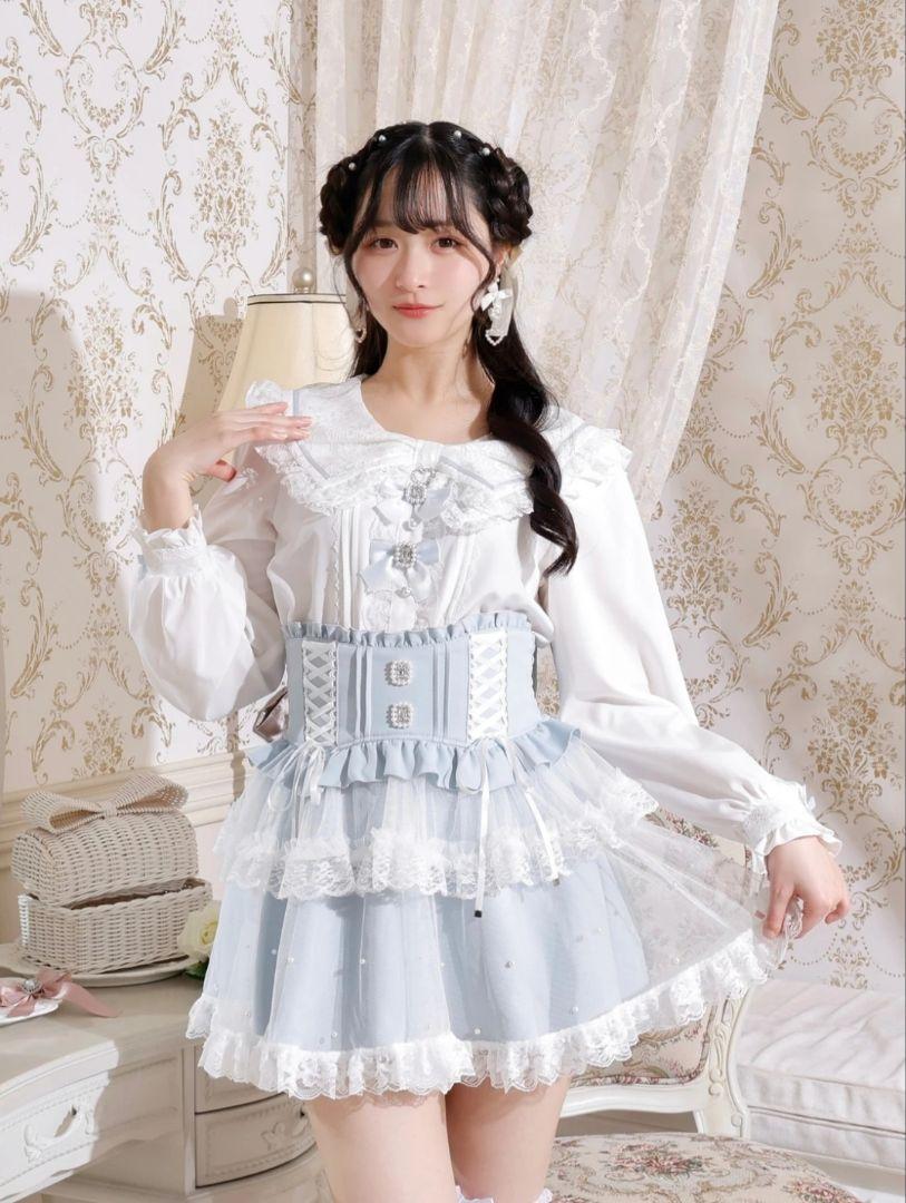 NOEMIE ブラウス スカート サックス 水色 半袖 長袖 ノエミー ノエミー NOEMIE キラキラリボンハートチュールセーラーブラウス
