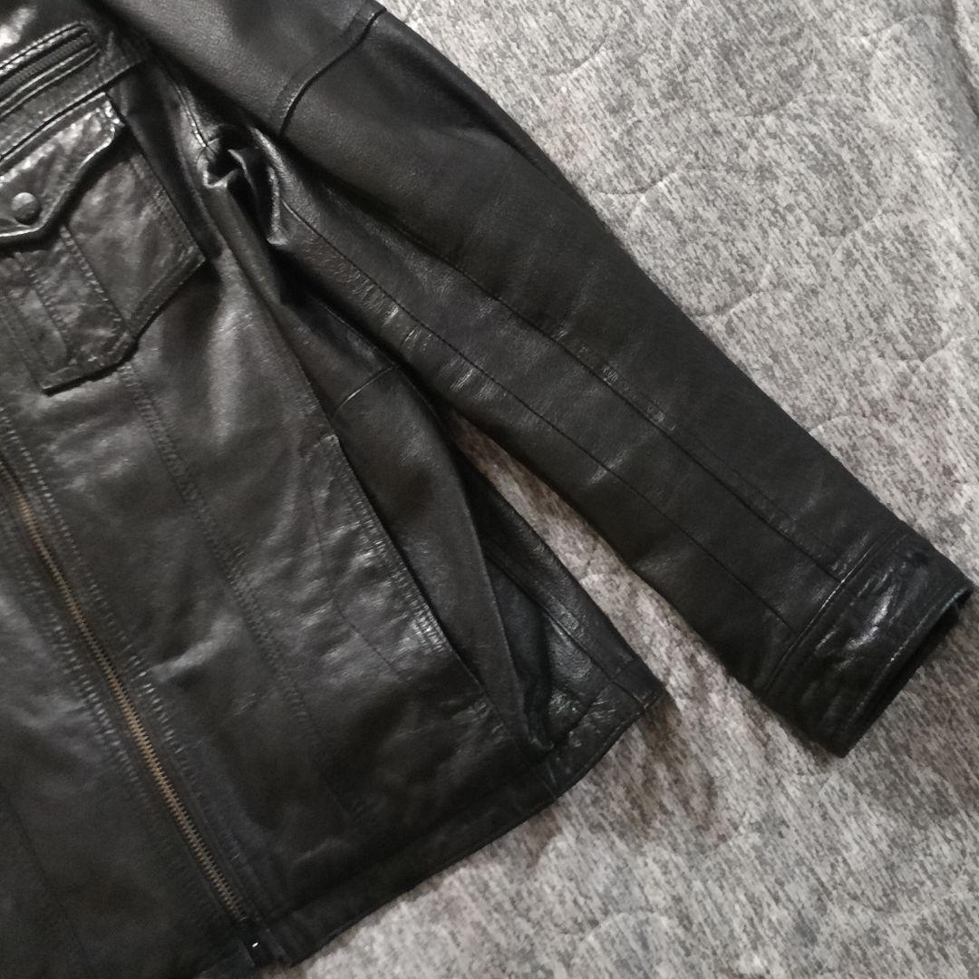 極美品 レザージャケット シングルライダース Wジップ 黒 y2k 本革 メンズ