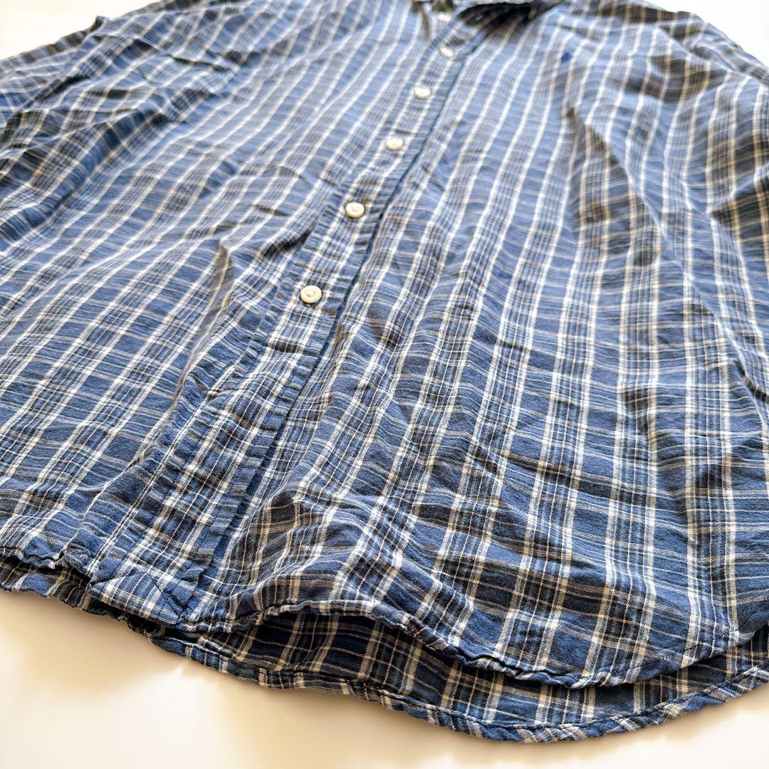 90s 希少✨ラルフローレン 麻混 クラシック チェックシャツ ポニー L
