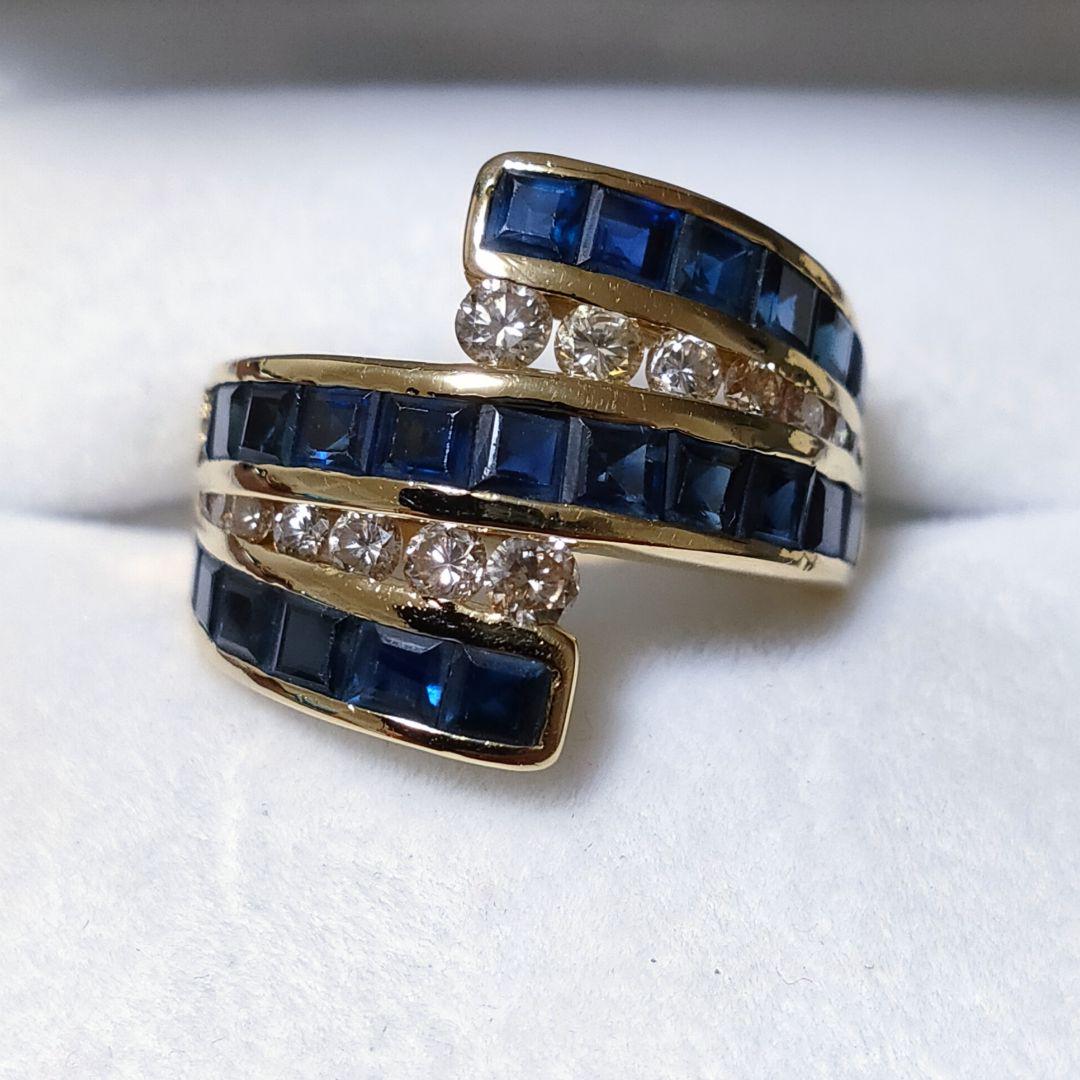 ダイヤモンド×サファイア リング K18YG 4.60ct 9.3g