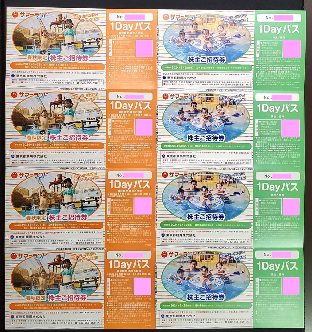 東京サマーランド 株主優待券 1dayパス (8枚セット)