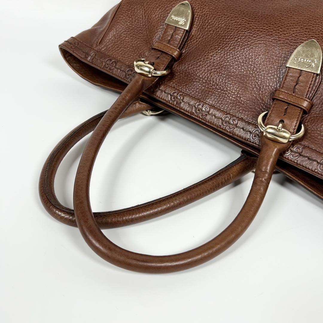 【良品】GUCCI グッチ トートバッグ 肩掛け GGシマレザー ブラウン