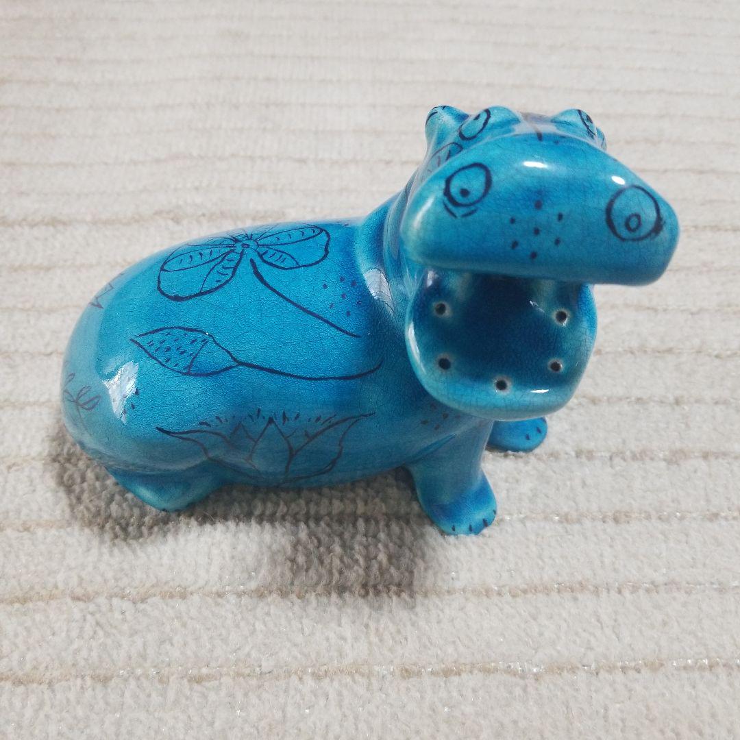 幸せを呼ぶ青いカバ青色 陶器 ヒッポ