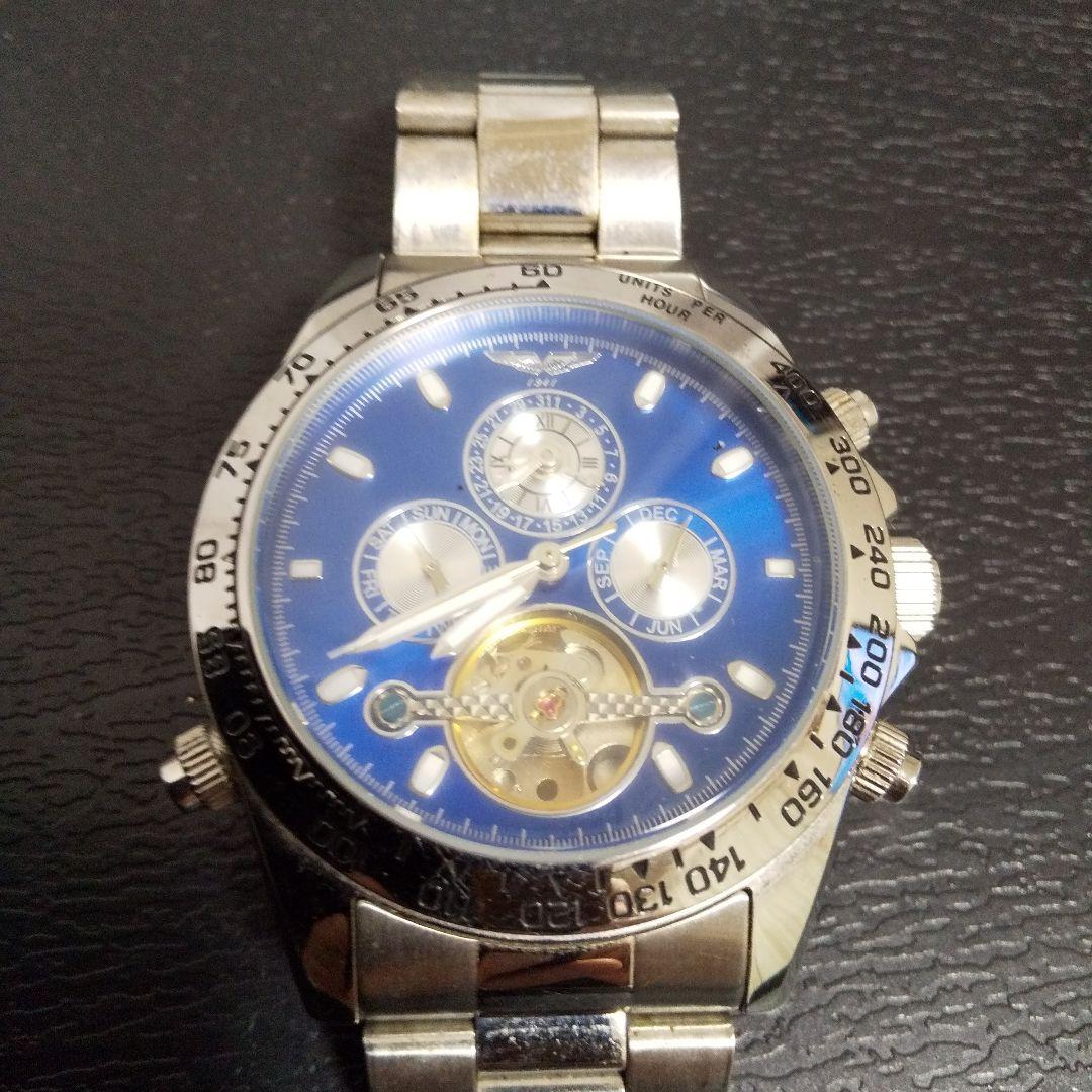 Flying Tiger 35石 青 スケルトン 自動巻き時計 稼働品