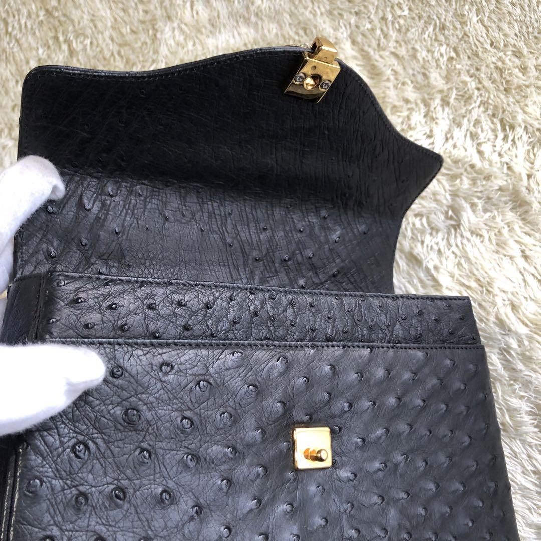 オーストリッチ 本革 ゴールド金具 ハンドバッグ - メルカリ