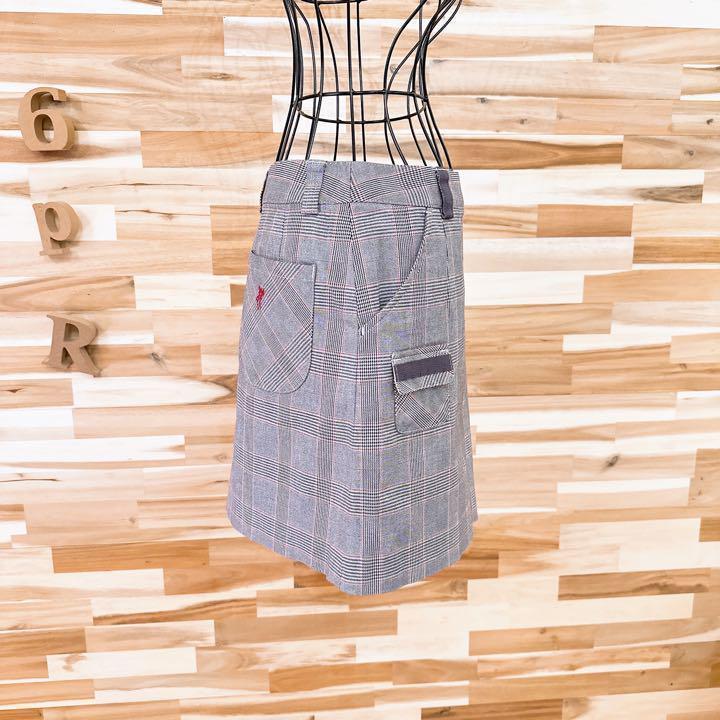 【アシュワース】Ashworth グレンチェック柄 スカート 刺繍ロゴ Sグレー