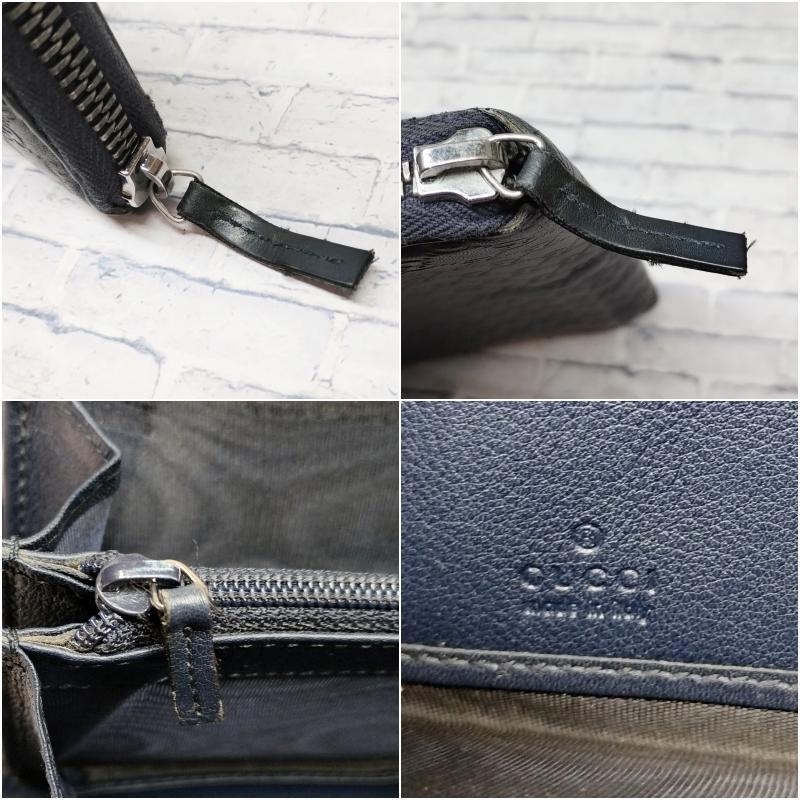 美品✨Gucci マイクロＧＧシマ ラウンドファスナー長財布 ネイビー