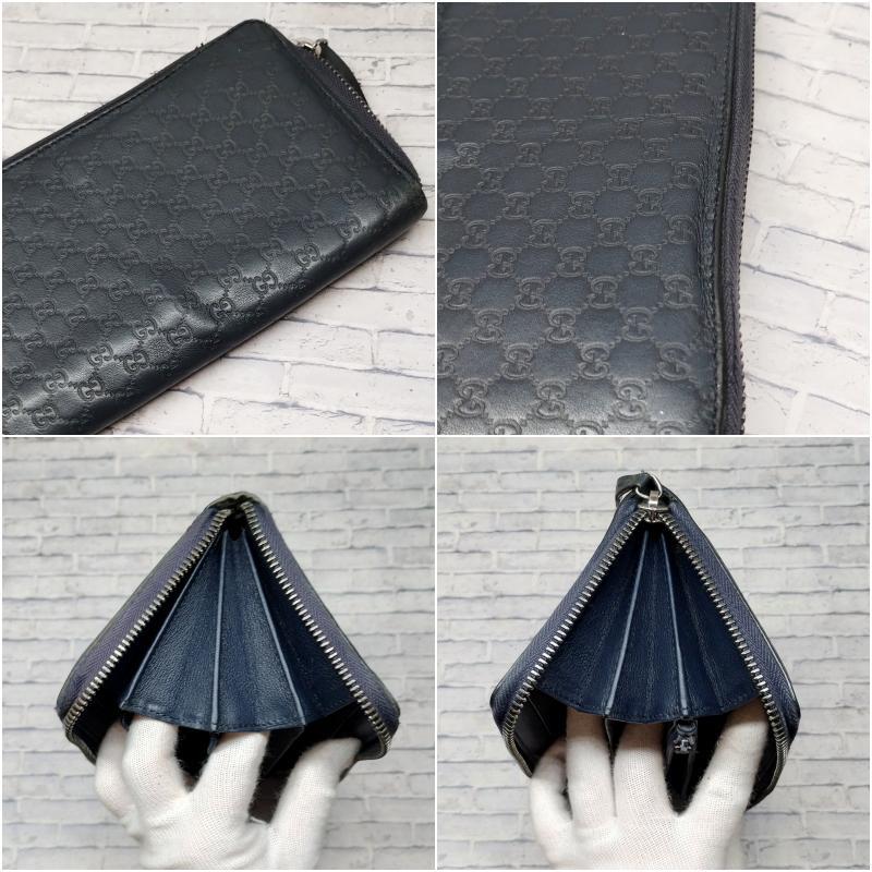 美品✨Gucci マイクロＧＧシマ ラウンドファスナー長財布 ネイビー