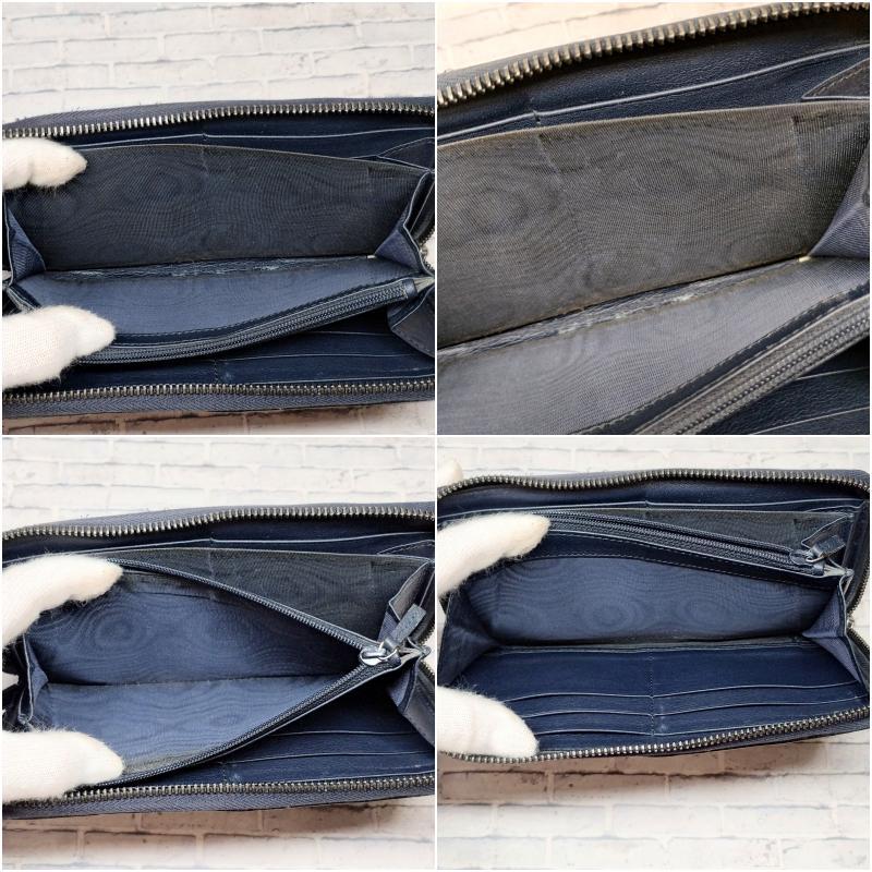 美品✨Gucci マイクロＧＧシマ ラウンドファスナー長財布 ネイビー