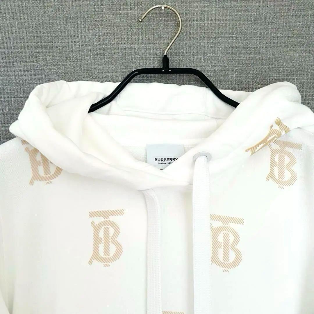 最も完璧な バーバリー ✨美品✨正規 TBモノグラムロゴ総柄 白 フーディー トップス