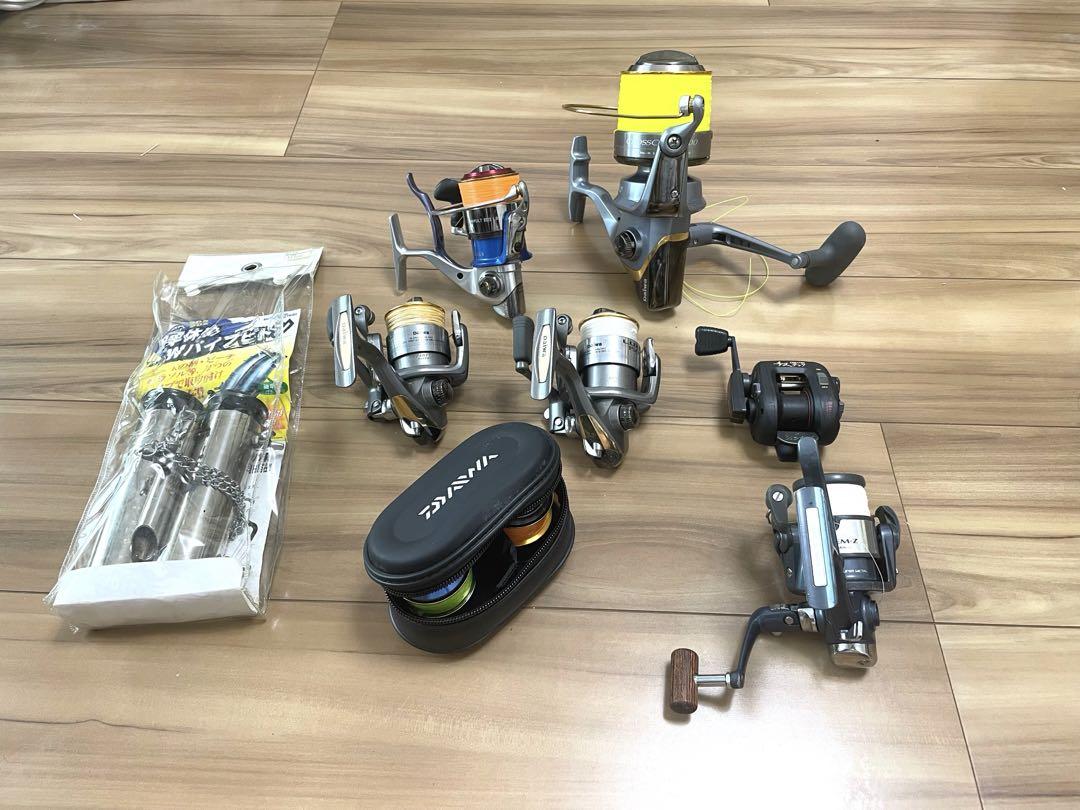 日本に 釣具リール6点セット釣糸ケース竿休め中古 リール