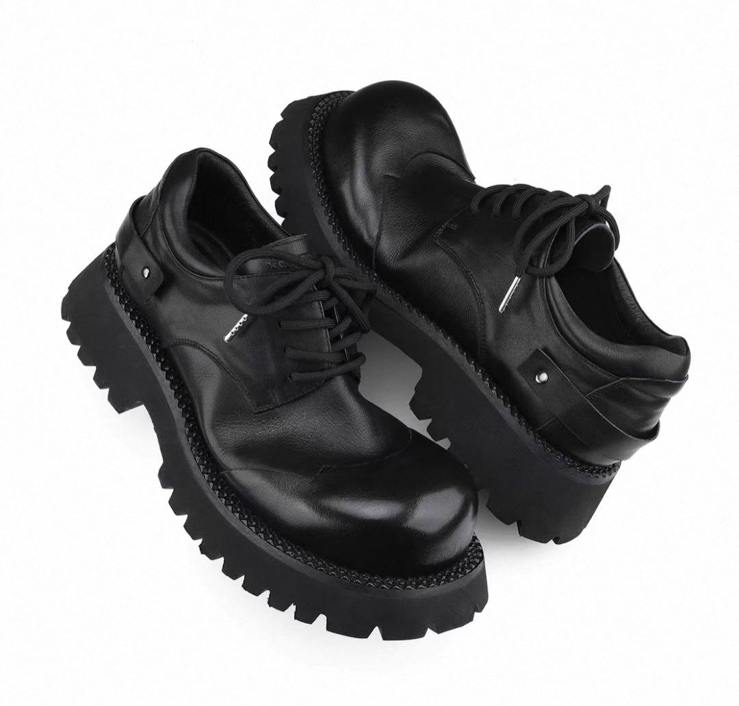 正規店購入HANQIAORIJI頭層牛革 厚底 レザーシューズ