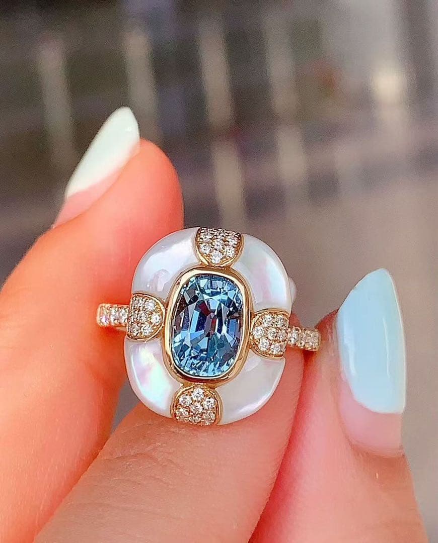 ⭐天然アクアマリン ダイヤ リング k18 1.75ctアクセサリー