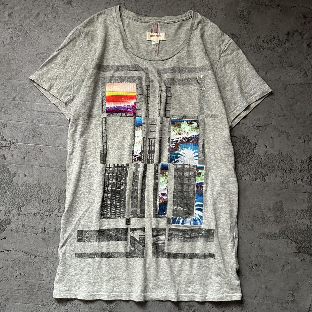 美品 DIESEL ディーゼル グレー グラフィックプリント Tシャツ
