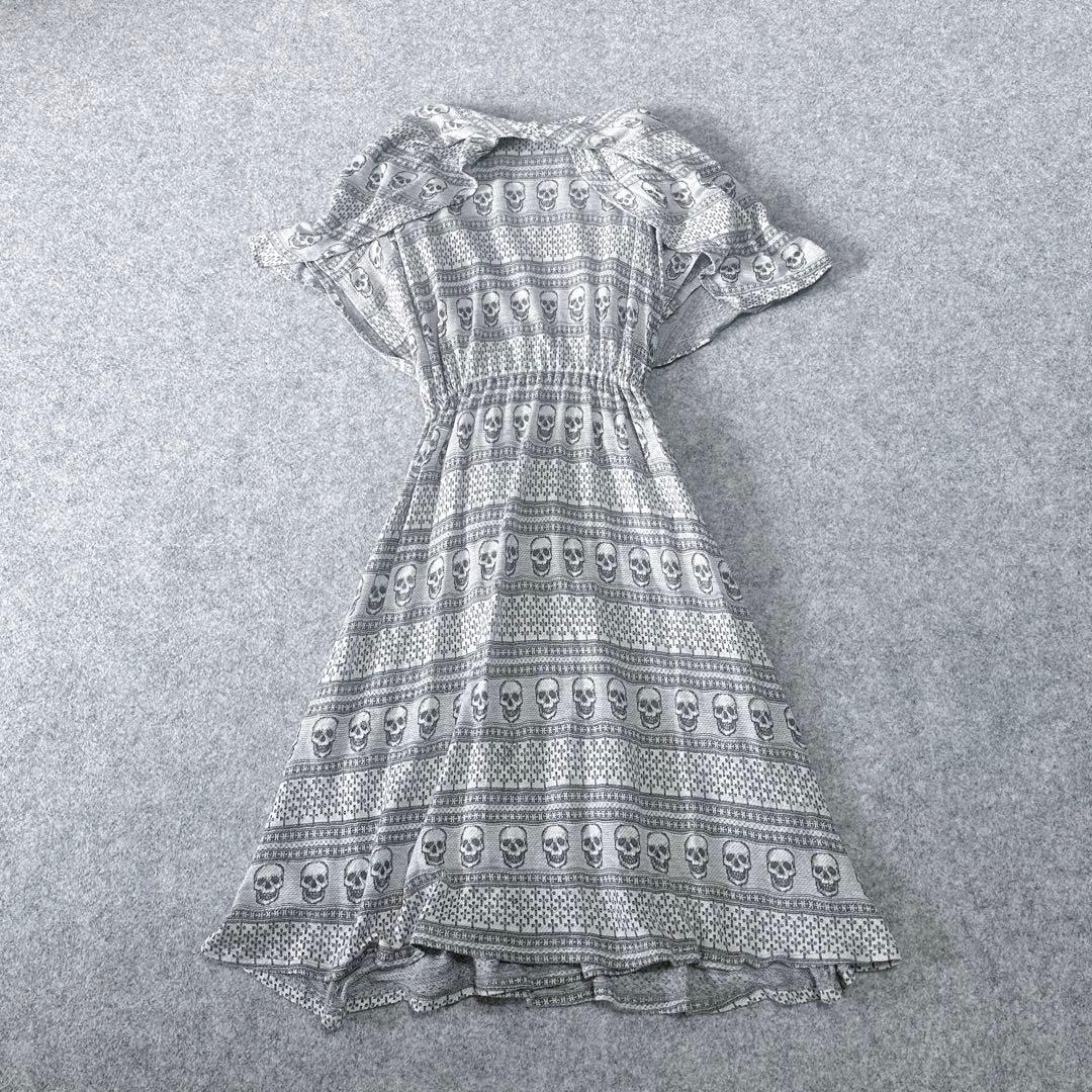 ヒステリックグラマー【とろみ素材／ドクロ×民族柄】レイヤード＆リボン•ワンピース