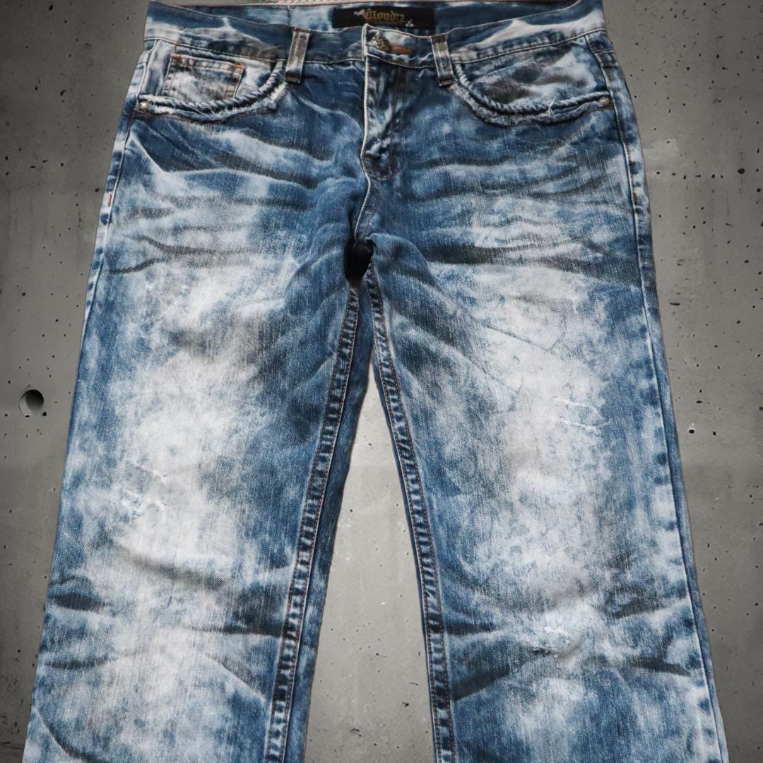 CLOUD72/クラウド72 スカルデザインデニムパンツ ブリーチ加工 ハチノス