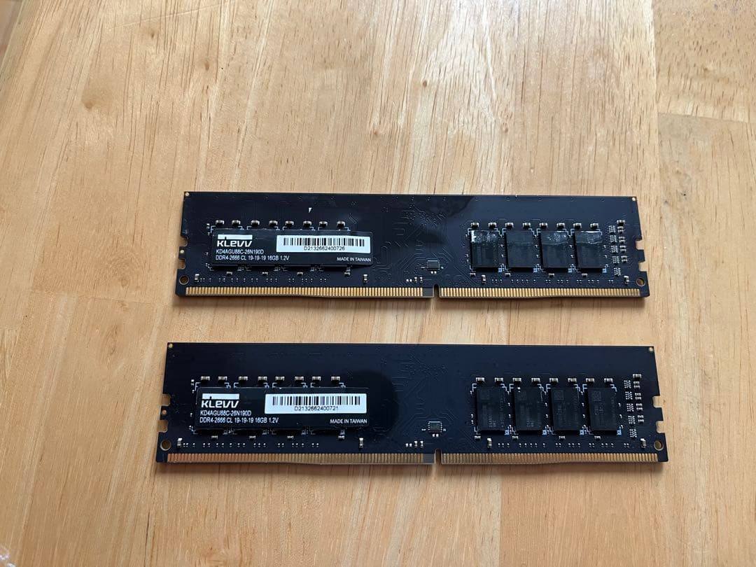 動作確認済　KLEVV DDR4 32GB (16×2) 2666MHz 動作確認済 KLEVV DDR4 32GB (16×2) 2666MHz - メルカリ