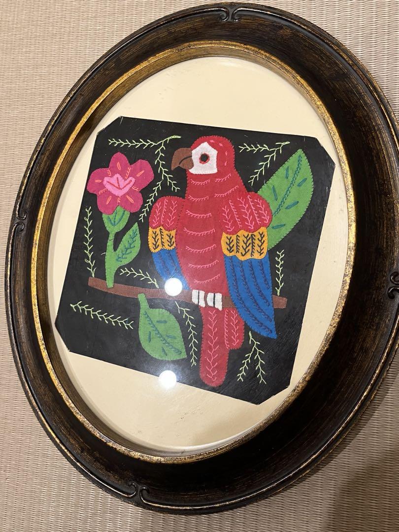 刺繍アート コンゴウインコ　フレーム付き