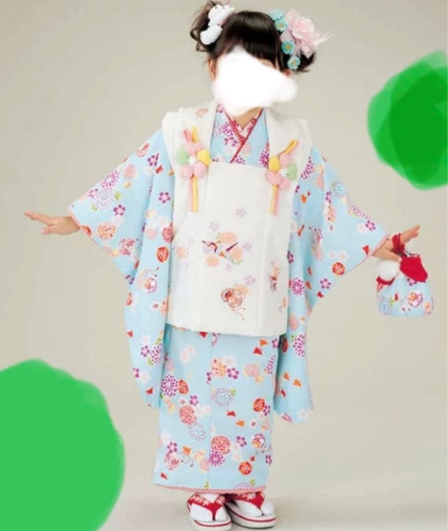 新品　七五三　被布セット　キクチリョウコ　3歳　着物　水色