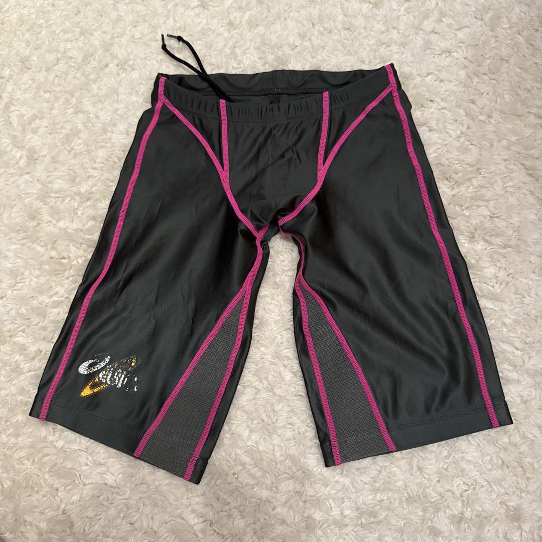 競泳用水着 黒/ピンク メッシュデザイン アシックス ジャンク品
