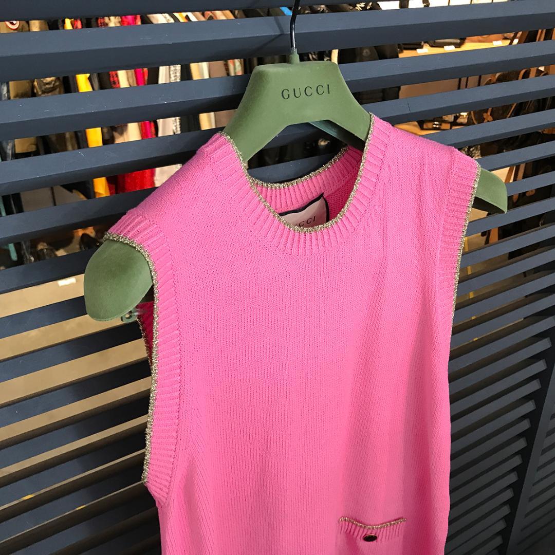 グッチ　Gロゴビジュー　ワンピース　ノースリーブ　ピンク　胸元ロゴ　シルクウール GUCCI☆KIDS 動きやすい♪Gウェブ刺繍 コットン ワンピース