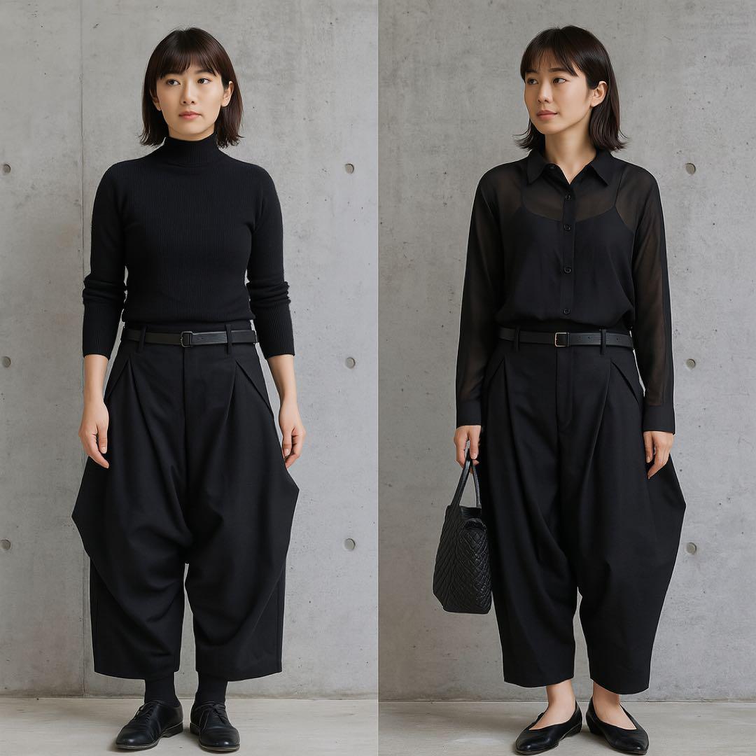 イッセイミヤケ　me 黒 ワイドパンツ ベルト付き 極美品 18AW⭕️イッセイミヤケ 変形ワイドパンツ ベルト付き