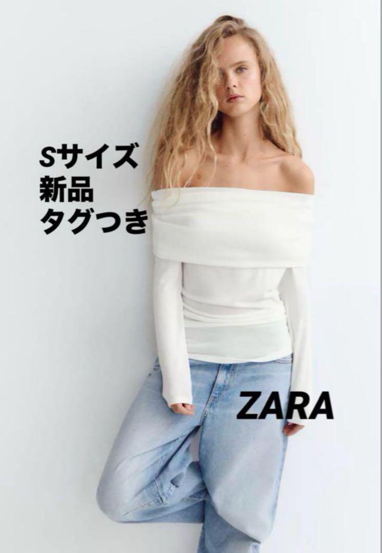 【完売品】ZARA ソフトドレープ ストラップレストップス オフショルダー S白