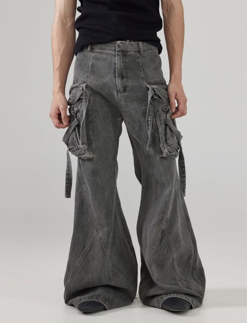 FRKM SCD ウォッシュ加工ストラップデザインジーンズ