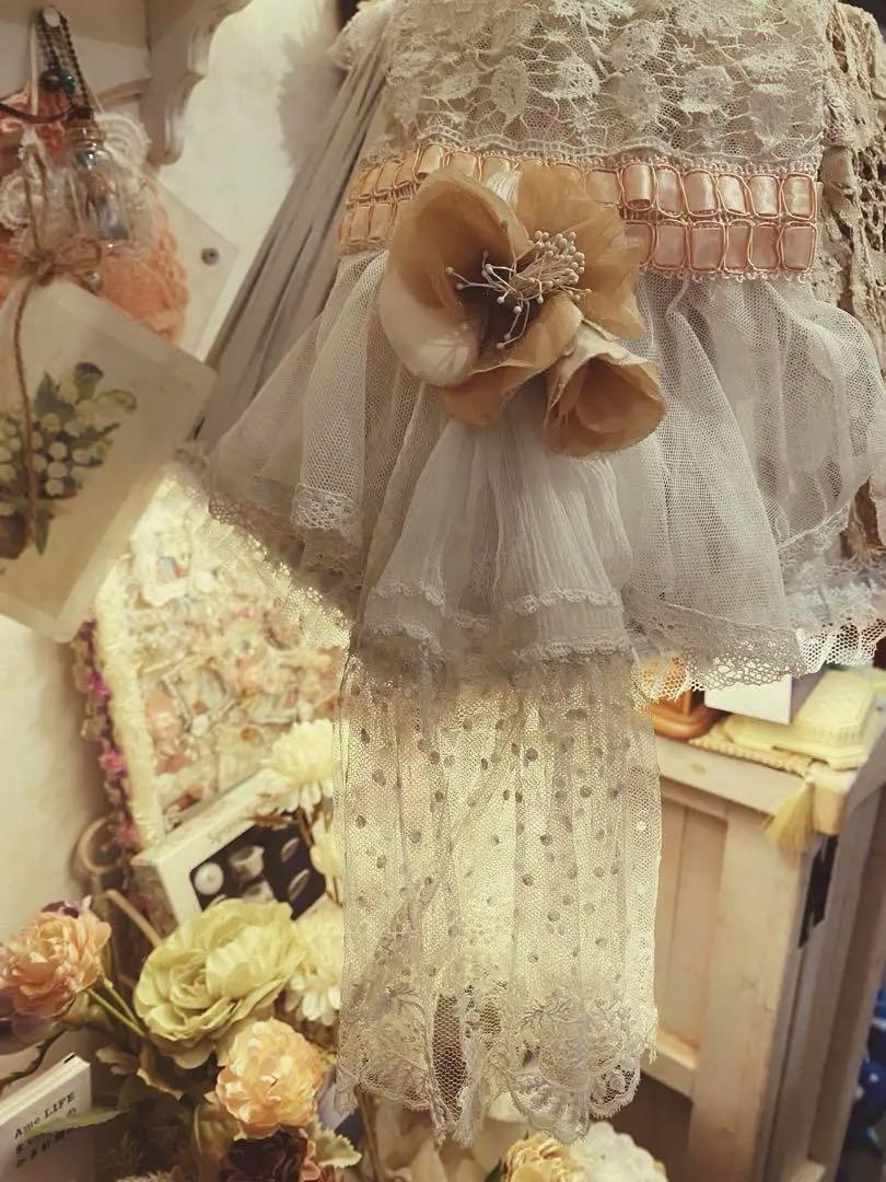 フランスアンティーク✨レース胸飾り お花の装飾のジャポ　つけ襟
