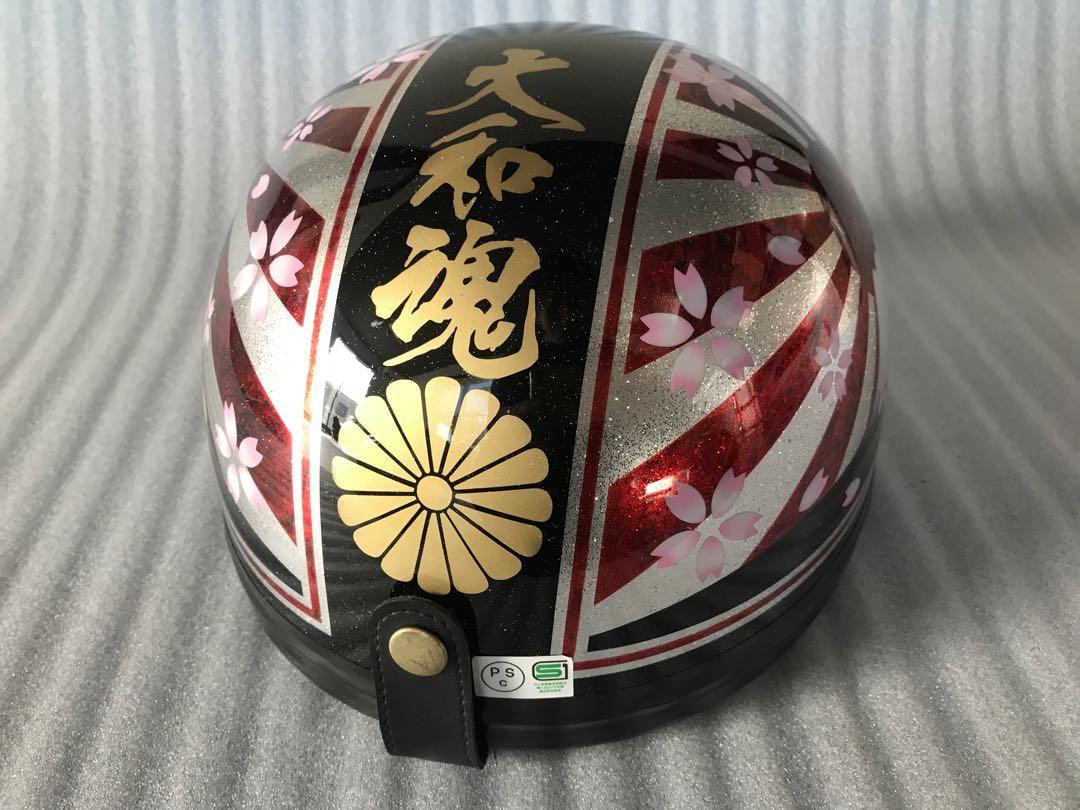 七色ラメ 桜 富士日章 コルク半 ヘルメット 旧車會 暴走族 アルフィン 風防 七色ラメ 桜 富士日章 コルク半 ヘルメット 旧車會 暴走族