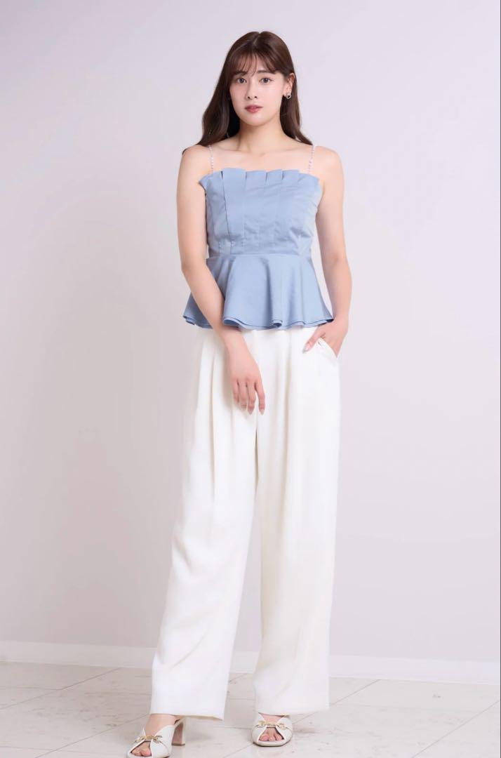 Herlipto Pearl-Strap Frill Top sky Sサイズ