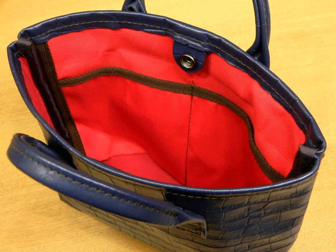 ☆XSサイズ☆レッド裏地×ダークネイビー クロコ柄レザーの小型
