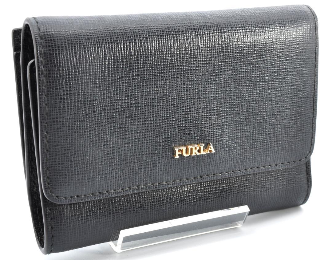 美品 FURLA フルラ 三つ折り財布 レザー 革 ブラック 黒 レディース