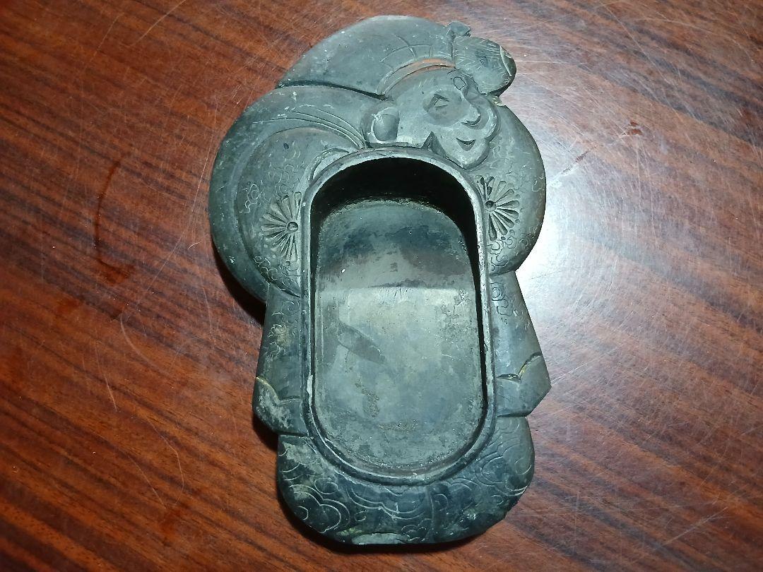 明治 古硯 大黒天 文房具 天然硯 美術品 工芸品 骨董