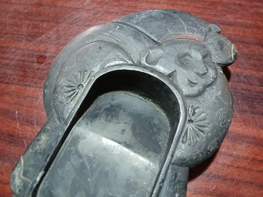 明治 古硯 大黒天 文房具 天然硯 美術品 工芸品 骨董